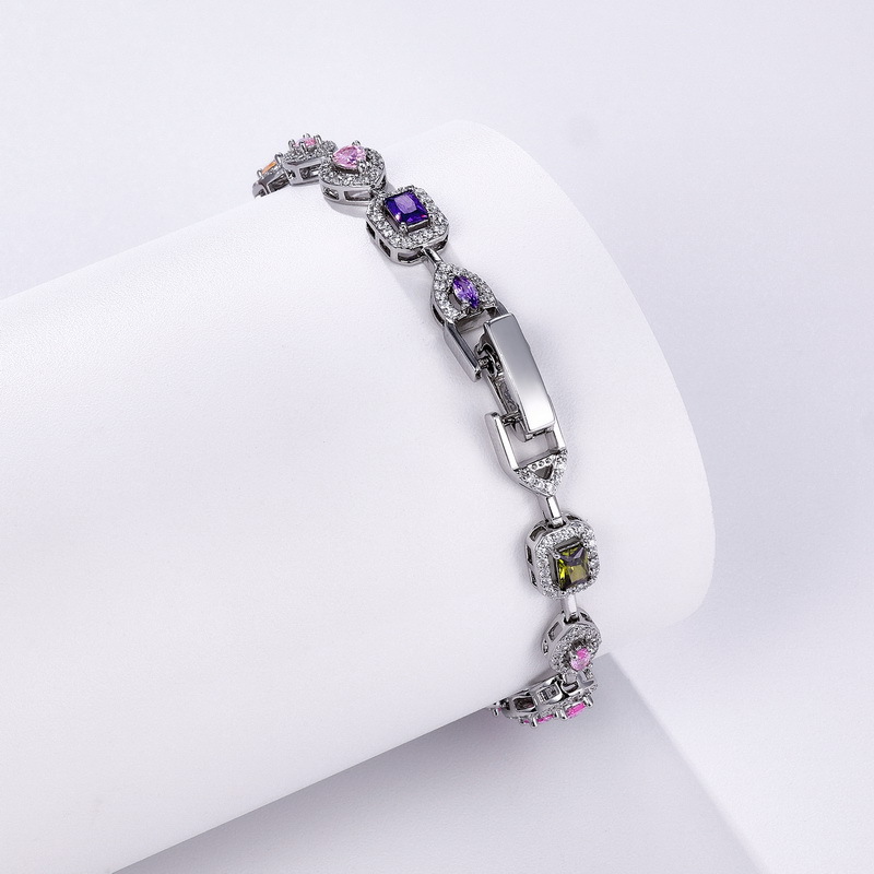 Geometric Rainbow vermiculite bracelet female silver inlaid multi -color gemstone hand ornaments