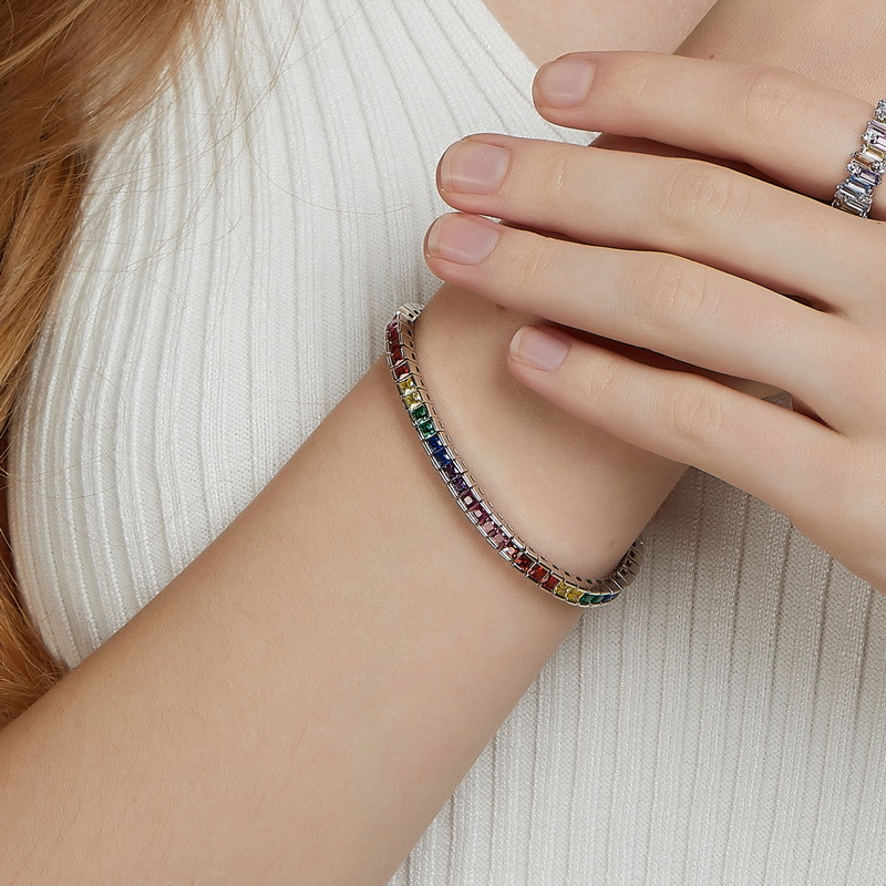 Rainbow vermiculite bracelet female silver -color treasure full of gemstone box bracelet light luxury and simplicity
